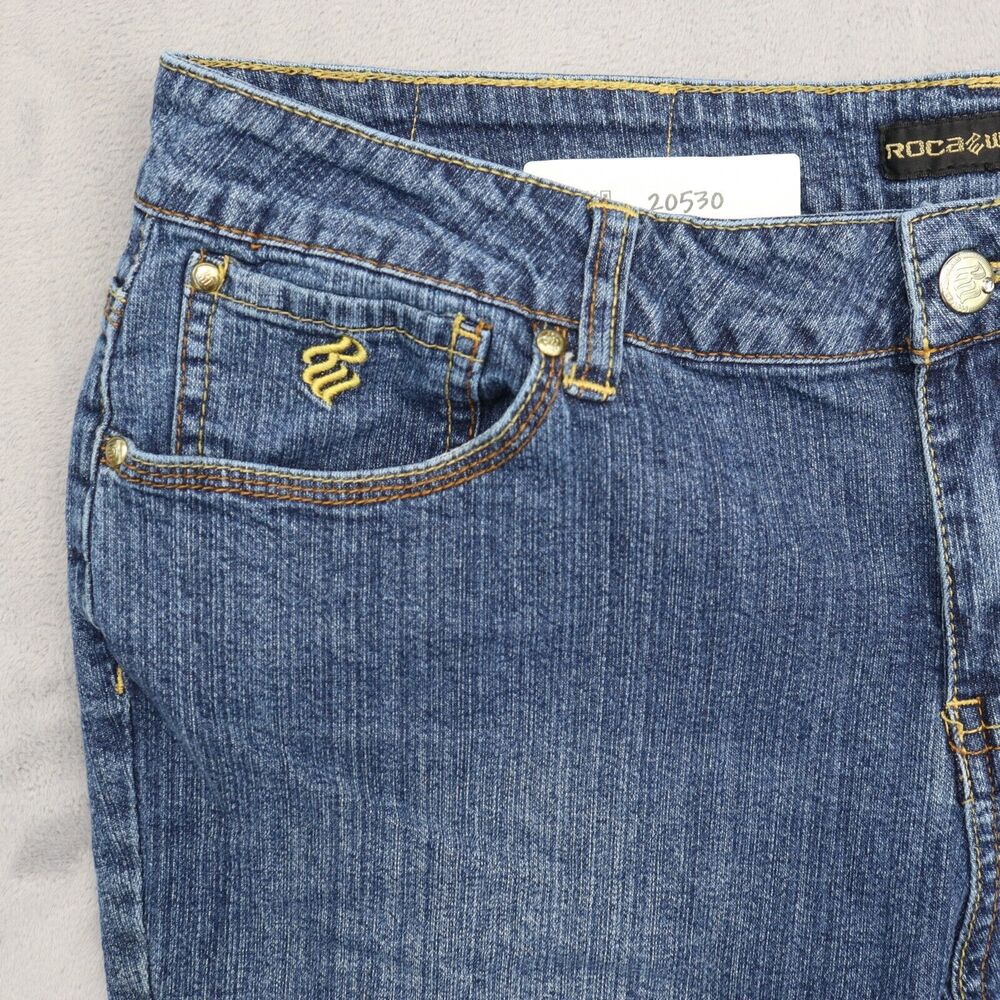 Rocawear Jeans Pants Womens 13 Blue Faded 5 Pocket Bootcut Button Zip Denim - Picture 10 of 16